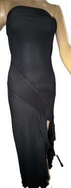 Tiger Mist Theo Strapless Maxi Dress with Ruffle Slit - Black- Small